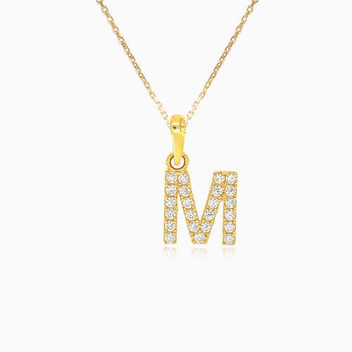 Zlatý přívěsek písmena "M" se zirkony