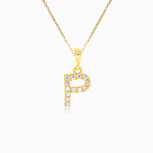 Gold pendant of letter "P" with zircons