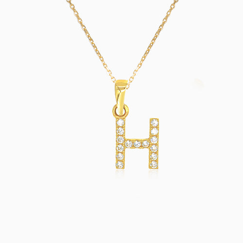 Gold pendant of letter "H" with zircons