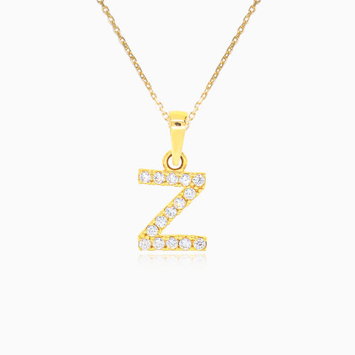 Gold pendant of letter "Z" with zircons