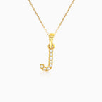 Gold pendant of letter "J" with zircons