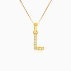 Gold pendant of letter "L" with zircons