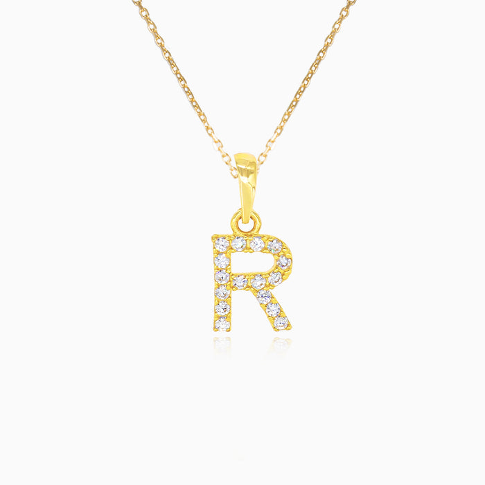 Zlatý přívěsek písmena "R" se zirkony