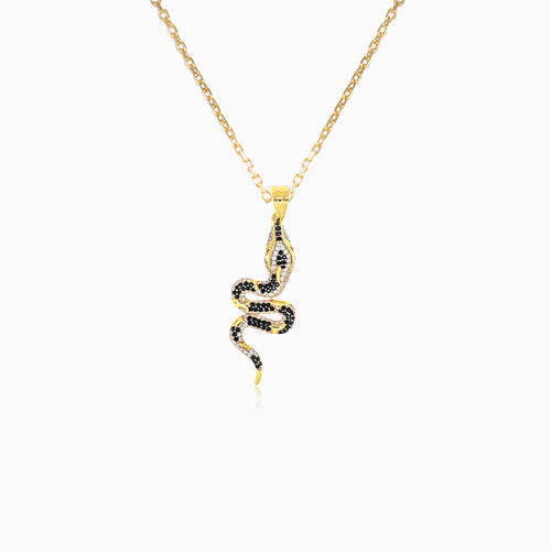 Gold snake pendant with onyxes and zircons