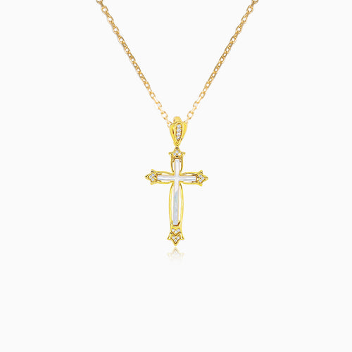 Zlatý kříž s perletí a zirkony