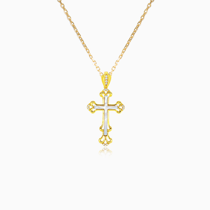 Cruz de oro con nácar y circonitas