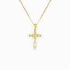 Zlatý zaoblený kříž s perletí a zirkony