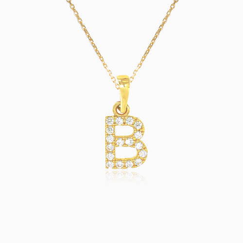 Gold pendant of letter "B" with zircons