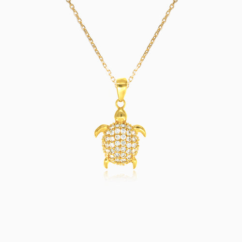 Gold turtle pendant with zircons