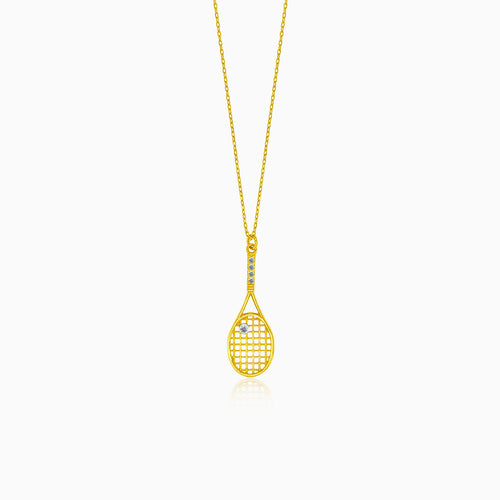 Gold necklace with tennis racket and zirkonias