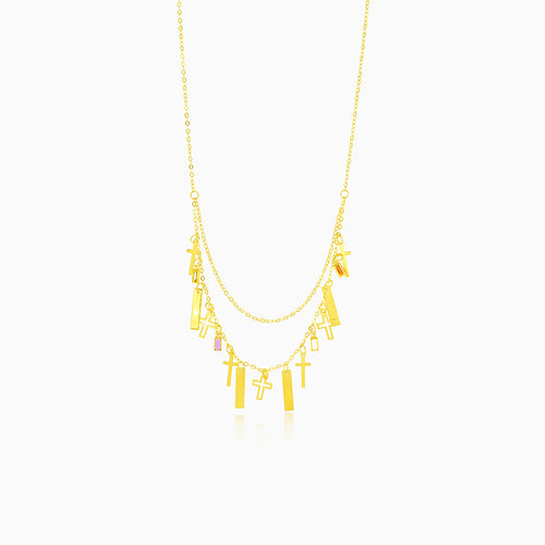 Gold necklace with two chains and ornaments