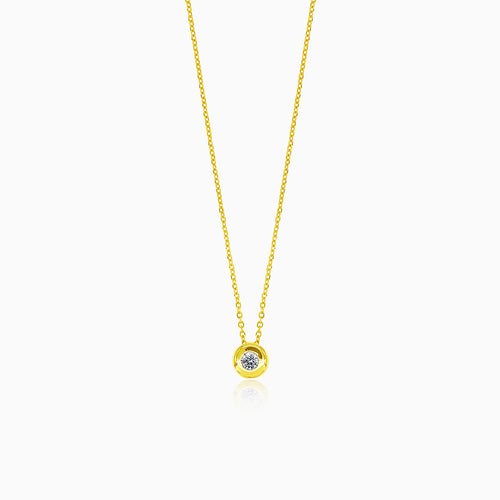 Golden Necklace with Cubic Zirconia Solitaire