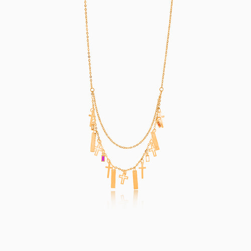 Rose gold necklace with two chains and ornaments
