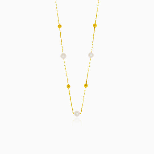 Zlatý náhrdelník s perlami a zlatými kuličkami