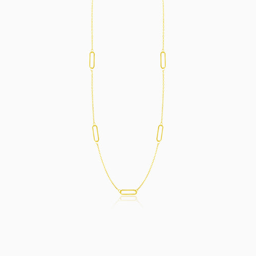 Simple gold necklace with five round rectangles