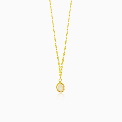 Gold caged pearl necklace