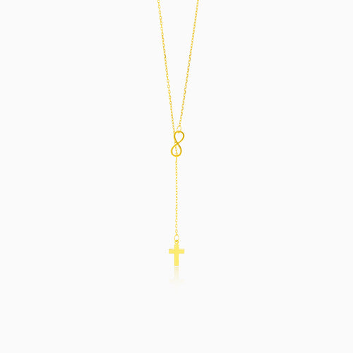 Gold necklace with infinity and cross