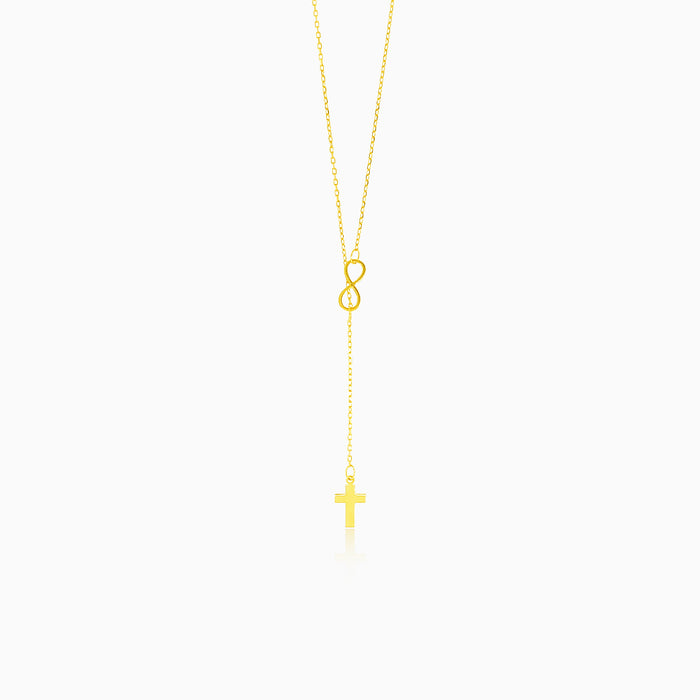 Gold necklace with infinity and cross