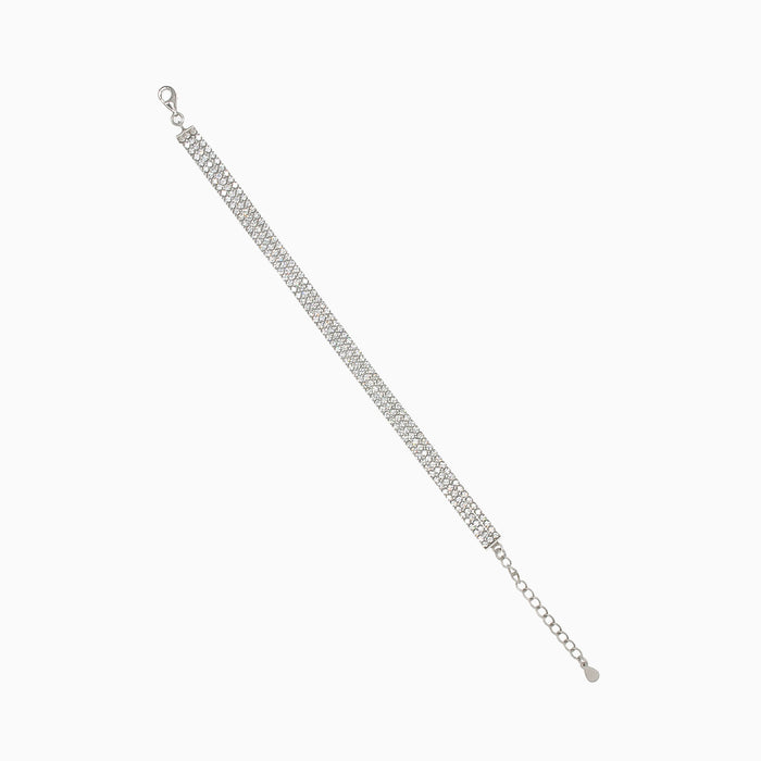 Silver tennis bracelet with three zircon lines