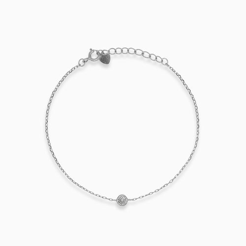 Silver bracelet with single cubic zirconia stone