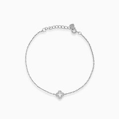 Silver bracelet with small clover leaf and cubic zirconia