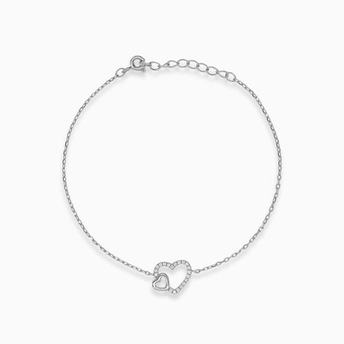 Silver two-hearted bracelet with cubic zirconia