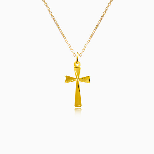 Smoth gold cross with twisted pattern