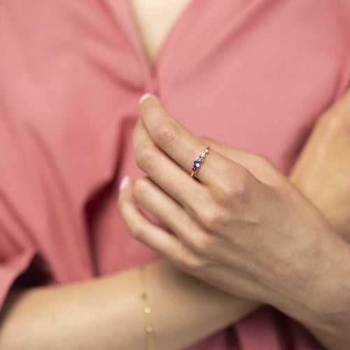 Statement multicolored gold ring