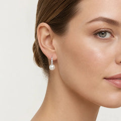 Sterling Silver Pearl Pavé Drop Earrings