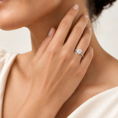 Sterling Silver Cushion Cut Pavé Ring