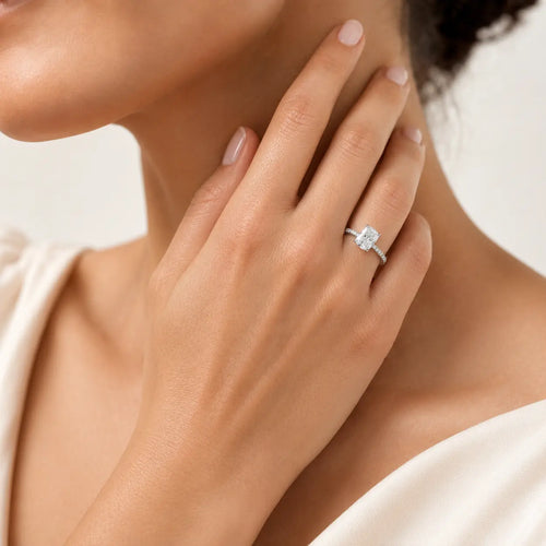 Sterling Silver Cushion Cut Pavé Ring