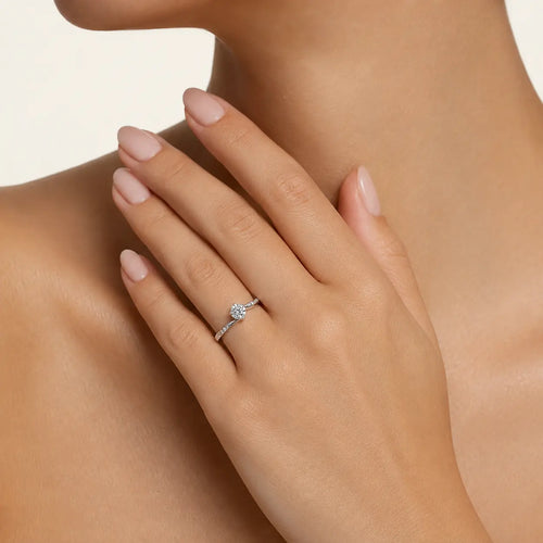 White Gold Curved Zirconia Ring