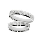 White gold wedding ring with greek pattern