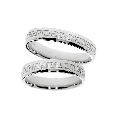 White gold wedding ring with greek pattern