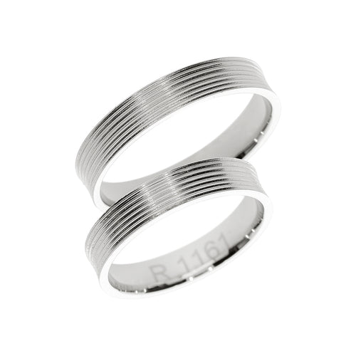 White gold wedding ring with high polished lines