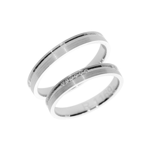 White gold wedding ring with flat polished line