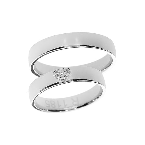 White gold wedding ring with heart design