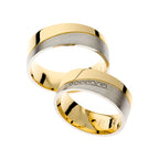 Wide matte white and polished yellow gold wedding ring