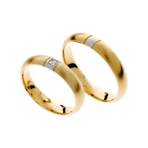 Yellow and white gold wedding bands with matte finish