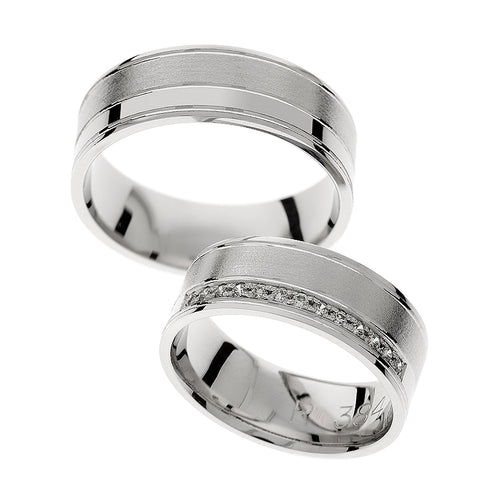 White gold wedding rings with and without stones