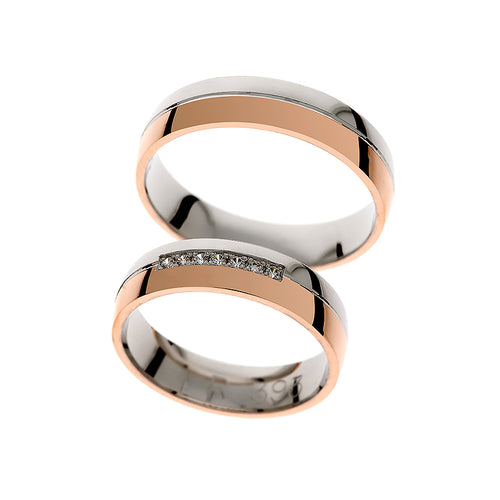 Two tone gold wedding rings with and without gemstones