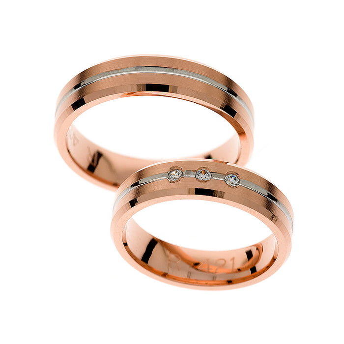 Anillos de boda elegantes de oro rosa y blanco