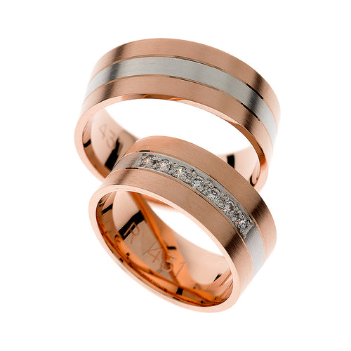 Wedding rings with rose and white gold