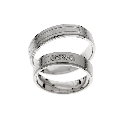 White gold wedding rings with step sides