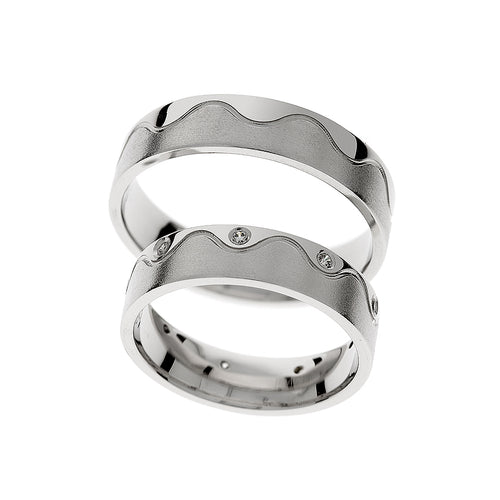 White gold wedding bands with wave design