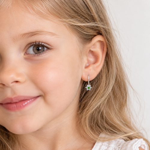 White gold emerald floral earrings with zirconia sparkle