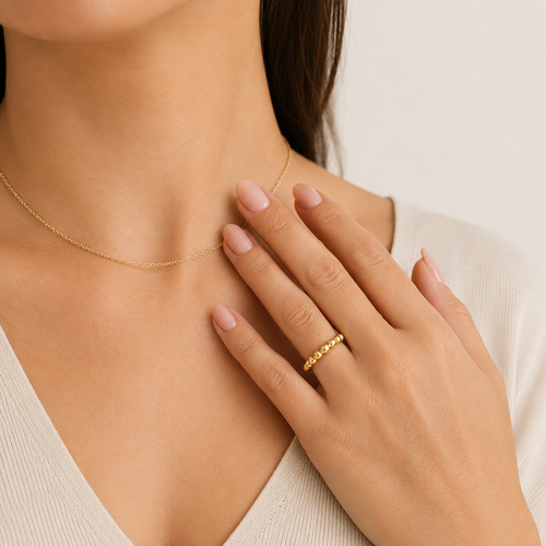 Yellow Gold Beaded Band Ring