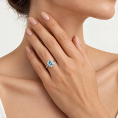 White Gold Aquamarine and Diamond Halo Ring