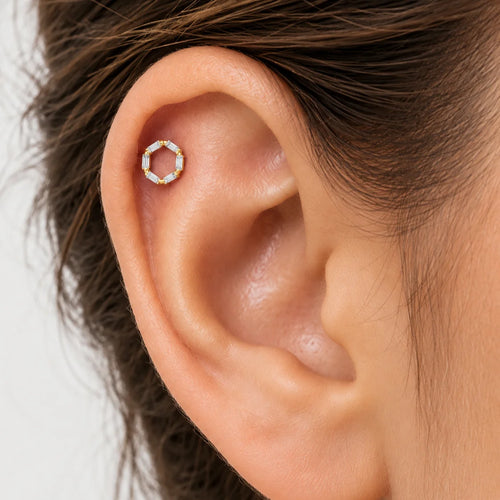 Piercing Ze Žlutého Zlata S Bagetovými Zirkony