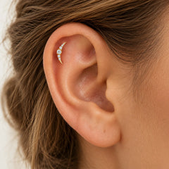 Yellow Gold Crescent Moon Zircon Piercing